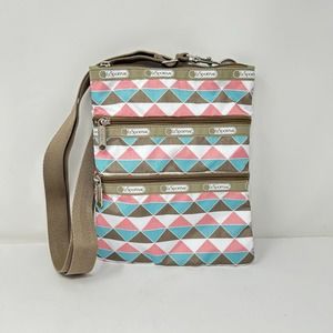 LeSportSac Zipper Crossbody Purse Bag Pink Blue Geometric Triangles
